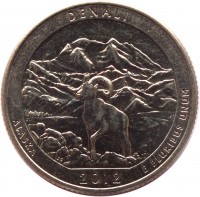 United States coin 1/4 Dollar - Denali National Park and Preserve, Alaska - Washington Quarter (2012) reverse reverse of 1/4 Dollar - Denali National Park and Preserve, Alaska - Washington Quarter (2012) coin with KM# 523 from United States. Inscription: DENALI ALASKA 2012 E PLURIBUS UNUM