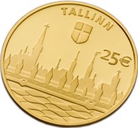 Estonia coin 25 Euro - Hanseatic Tallinn (2017) reverse reverse of 25 Euro - Hanseatic Tallinn (2017) coin from Estonia. Inscription: TALLINN 25 €