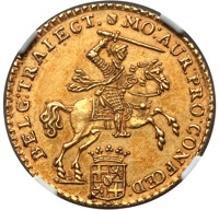 Dutch Republic coin 7 Gulden (1749 - 1763) obverse obverse of 7 Gulden (1749 - 1763) coin with KM# 103 from Dutch Republic. Inscription: MO AUR PRO CONFOED - BELG TRAIECT (mintmark)