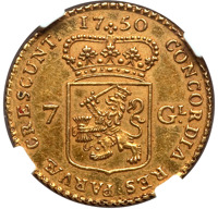 Dutch Republic coin 7 Gulden (1749 - 1763) reverse reverse of 7 Gulden (1749 - 1763) coin with KM# 103 from Dutch Republic. Inscription: CONCORDIA RES PARVÆ CRESCUNT