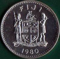 Fiji coin 10 Dollars - Elizabeth II - 10th Anniversary of Independence (1980) obverse obverse of 10 Dollars - Elizabeth II - 10th Anniversary of Independence (1980) coin with KM# 46 from Fiji. Inscription: FIJI 1980