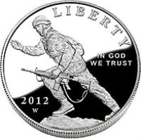 United States coin 1 Dollar - Infantry Soldier (2012) obverse obverse of 1 Dollar - Infantry Soldier (2012) coin with KM# 529 from United States. Inscription: LIBERTY IN GOD WE TRUST 2012 W