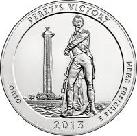 reverse of 1/4 Dollar - Perry's Victory - Washington Quarter; Silver Proof (2013) coin with KM# 543a from United States.