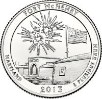 United States coin 1/4 Dollar - Fort McHenry - Washington Quarter; Silver Proof (2013) reverse reverse of 1/4 Dollar - Fort McHenry - Washington Quarter; Silver Proof (2013) coin with KM# 545a from United States.