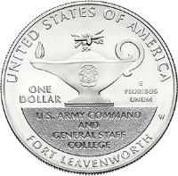 reverse of 1 Dollar - 5-Star Generals (2013) coin with KM# 553 from United States. Inscription: U.S. ARMY COMMAND AND GENERAL STAFF COLLEGE UNITED STATES OF AMERICA, ONE DOLLAR, E PLURIBUS UNUM, FORT LEAVENWORTH