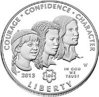 obverse of 1 Dollar - Girl Scouts of the USA Centennial (2013) coin with KM# 552 from United States. Inscription: COURAGE, CONFIDENCE, CHARACTER 2013, IN GOD WE TRUST, LIBERTY