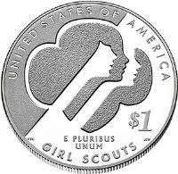 reverse of 1 Dollar - Girl Scouts of the USA Centennial (2013) coin with KM# 552 from United States. Inscription: UNITED STATES OF AMERICA, E PLURIBUS UNUM, 1$, GIRL SCOUTS