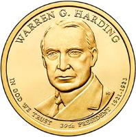 obverse of 1 Dollar - Warren G. Harding (2014) coin with KM# 571 from United States. Inscription: WARREN G. HARDING IN GOD WE TRUST 29th PRESIDENT 1921-1923