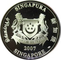 Singapore coin 2 Dollars - 42nd Anniversary of Independence (2007) obverse obverse of 2 Dollars - 42nd Anniversary of Independence (2007) coin with KM# 193a from Singapore. Inscription: SINGAPURA சிங்கப்பூர் 新加坡 2006 SINGAPORE