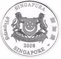 Singapore coin 2 Dollars - 43rd Anniversary of Independence (2008) obverse obverse of 2 Dollars - 43rd Anniversary of Independence (2008) coin from Singapore. Inscription: SINGAPURA சிங்கப்பூர் 新加坡 2008 SINGAPORE
