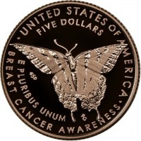 ·UNITED STATES OF AMERICA·FIVE DOLLARSESD RGE PLURIBUS UNUMBREAST CANCER AWARENESS.
