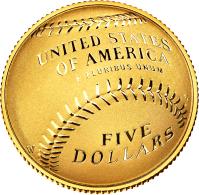 reverse of 5 Dollars - National Baseball Hall of Fame (2014) coin with KM# 578 from United States. Inscription: UNITED STATES OF AMERICA, E PLURIBUS UNUM, FIVE DOLLARS