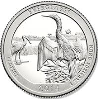 reverse of 1/4 Dollar - Everglades National Park, Florida - Washington Quarter (2014) coin with KM# 570 from United States. Inscription: EVERGLADES, FLORIDA, 2014 E PLURIBUS UNUM