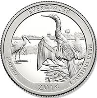 United States coin 1/4 Dollar - Everglades National Park, Florida - Washington Quarter (2014) reverse reverse of 1/4 Dollar - Everglades National Park, Florida - Washington Quarter (2014) coin with KM# 570 from United States. Inscription: EVERGLADES, FLORIDA, 2014 E PLURIBUS UNUM