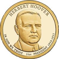 obverse of 1 Dollar - Herbert Hoover (2014) coin with KM# 573 from United States. Inscription: HERBERT HOOVER 31st PRESIDENT 1929 - 1933 IN GOD WE TRUST