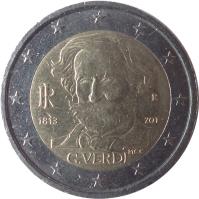 Italy coin 2 Euro - Giuseppe Verdi (2013) obverse obverse of 2 Euro - Giuseppe Verdi (2013) coin with KM# 357 from Italy. Inscription: RI R 1813 2013 MCC G. VERDI
