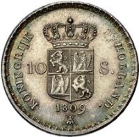 reverse of 10 Stuivers - Napoleon III (1807 - 1809) coin with KM# 30 from Netherlands.