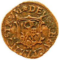 Dutch Republic coin 1 Duit (1595 - 1598) obverse obverse of 1 Duit (1595 - 1598) coin from Dutch Republic. Inscription: DEVS. REFVGIVM. NOSTRVM. (or variety).