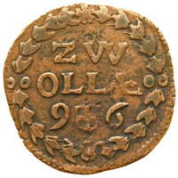 Dutch Republic coin 1 Duit (1595 - 1598) reverse reverse of 1 Duit (1595 - 1598) coin from Dutch Republic. Inscription: ZW OLLAE