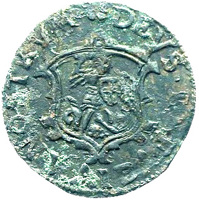 Dutch Republic coin 1 Duit (1618) obverse obverse of 1 Duit (1618) coin with KM# 21 from Dutch Republic. Inscription: DEVS. REFVGIVM. NOSTRVM.
