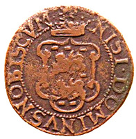 Dutch Republic coin 1 Duit (1591 - 1592) obverse obverse of 1 Duit (1591 - 1592) coin from Dutch Republic. Inscription: NISI. DOMINVS. NOBISCVM