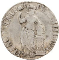 Dutch Republic coin 3 Gulden (1682 - 1687) reverse reverse of 3 Gulden (1682 - 1687) coin with KM# 76 from Dutch Republic. Inscription: HAC NITI MVR HAN CTVEMVR