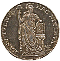 Dutch Republic coin 10 Stuivers (1751) reverse reverse of 10 Stuivers (1751) coin with KM# 87 from Dutch Republic. Inscription: HANC TVEMVR HAC NITIMVR