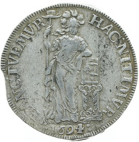Dutch Republic coin 2 Gulden (1694) reverse reverse of 2 Gulden (1694) coin with KM# 66 from Dutch Republic. Inscription: HAC NITIMVR - HANC TVEMVR