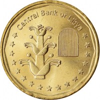 obverse of 1 Dinar (2017) coin from Libya. Inscription: Central Bank of Libya 1