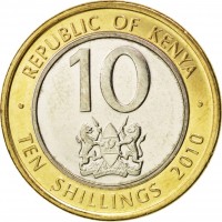 KM# 35.2 REPUBLIC OF KENYA. 10. · TEN SHILLINGS 2010 ·.