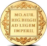 reverse of 2 Golden Ducat - Beatrix - Gold Bullion (1988 - 2015) coin with KM# 211 from Netherlands. Inscription: MO. AUR. REG. BELGII AD LEGEM IMPERII.