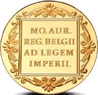 Netherlands coin 2 Golden Ducat - Beatrix - Gold Bullion (1988 - 2015) reverse reverse of 2 Golden Ducat - Beatrix - Gold Bullion (1988 - 2015) coin with KM# 211 from Netherlands. Inscription: MO. AUR. REG. BELGII AD LEGEM IMPERII.