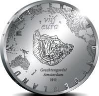 Netherlands coin 5 Euro - Beatrix - Grachtengordel (2012) reverse reverse of 5 Euro - Beatrix - Grachtengordel (2012) coin with KM# 315 from Netherlands. Inscription: NEDERLANDS WERELDERFGOED vijf euro Grachtengordel Amsterdam 2012