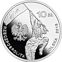 obverse of 10 Złotych - 100th Anniversary of the Military Effort of Polish Americans (2018) coin from Poland. Inscription: 10 ZŁ mw RZECZPOSPOLITA POLSKA 2018