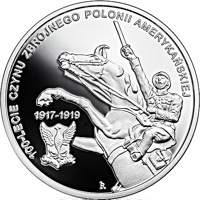 Poland coin 10 Złotych - 100th Anniversary of the Military Effort of Polish Americans (2018) reverse reverse of 10 Złotych - 100th Anniversary of the Military Effort of Polish Americans (2018) coin from Poland. Inscription: 100-LECIE CZYNU ZBROJNEGO POLONII AMERYKAŃSKIEJ 1917-1919 RK