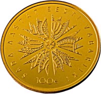 reverse of 100 Euro - Centenary of the Republic of Estonia (2018) coin from Estonia. Inscription: SADA AASTAT EESTI VABARIIK 100 €