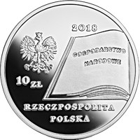 obverse of 10 Złotych - Fryderyk Skarbek (2018) coin from Poland. Inscription: 2018 GOSPODARSTWO NARODOWE mw 10 ZŁ RZECZPOSPOLITA POLSKA