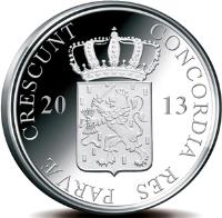 obverse of 1 Ducat - Beatrix - Groningen - Silver Bullion (2013) coin with KM# 343 from Netherlands. Inscription: CONCORDIA RES PARVÆ CRESCUNT 2013