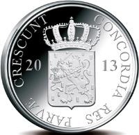 obverse of 1 Ducat - Beatrix - Overijssel - Silver Bullion (2013) coin with KM# 331 from Netherlands. Inscription: CONCORDIA RES PARVÆ CRESCUNT 2013