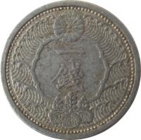 Japan coin 1 Sen - Shōwa (1938 - 1940) reverse reverse of 1 Sen - Shōwa (1938 - 1940) coin with Y# 56 from Japan. Inscription: 一 錢