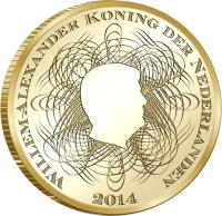 obverse of 10 Euro - Willem-Alexander - 200th anniversary of The Dutch Bank (2014) coin with KM# 355 from Netherlands. Inscription: WILLEM-ALEXANDER KONING DER NEDERLANDEN 2014