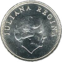 obverse of 10 Gulden - Juliana - Bank of Netherlands Antilles (1978) coin with KM# 20 from Netherlands Antilles. Inscription: JULIANA REGINA