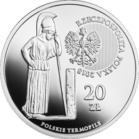 obverse of 20 Złotych - The Polish Thermopylae – Hodów (2018) coin from Poland. Inscription: RZECZPOSPOLITA POLSKA 2018 mw 20 ZŁ POLSKIE TERMOPILE