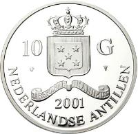 obverse of 10 Gulden - Beatrix - Dandolo Ducato d'oro (2001) coin with KM# 53 from Netherlands Antilles. Inscription: 10 G 2001 NEDERLANDSE ANTILLEN