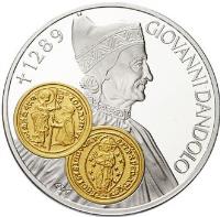 Netherlands Antilles coin 10 Gulden - Beatrix - Dandolo Ducato d'oro (2001) reverse reverse of 10 Gulden - Beatrix - Dandolo Ducato d'oro (2001) coin with KM# 53 from Netherlands Antilles. Inscription: 1289 GIOVANNI DANDOLO