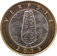 reverse of 2 Litai - Creations of nature and man - Distaff (2013) coin with KM# 187 from Lithuania. Inscription: VERPSTĖ 2013