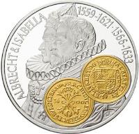 Netherlands Antilles coin 10 Gulden - Beatrix - Isabella and Albrecht Double Albertin (2001) reverse reverse of 10 Gulden - Beatrix - Isabella and Albrecht Double Albertin (2001) coin with KM# 64 from Netherlands Antilles. Inscription: ALBRECHT & ISABELLA 1559-1621*1566-1633