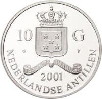 Netherlands Antilles coin 10 Gulden - Beatrix - Napoleon Bonaparte 20 Francs (2001) obverse obverse of 10 Gulden - Beatrix - Napoleon Bonaparte 20 Francs (2001) coin with KM# 69 from Netherlands Antilles. Inscription: 10 G 2001 NEDERLANDSE ANTILLEN