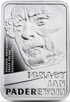 reverse of 10 Złotych - Ignacy Jan Paderewski (2018) coin from Poland. Inscription: STULECIE ODZYSKANI PRZEZ POLSKĘ NIEPODLEGŁOŚCI IGNACY JAN PADEREWSKI