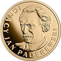 reverse of 100 Złotych - Ignacy Jan Paderewski (2018) coin from Poland. Inscription: IGNACY JAN PADEREWSKI